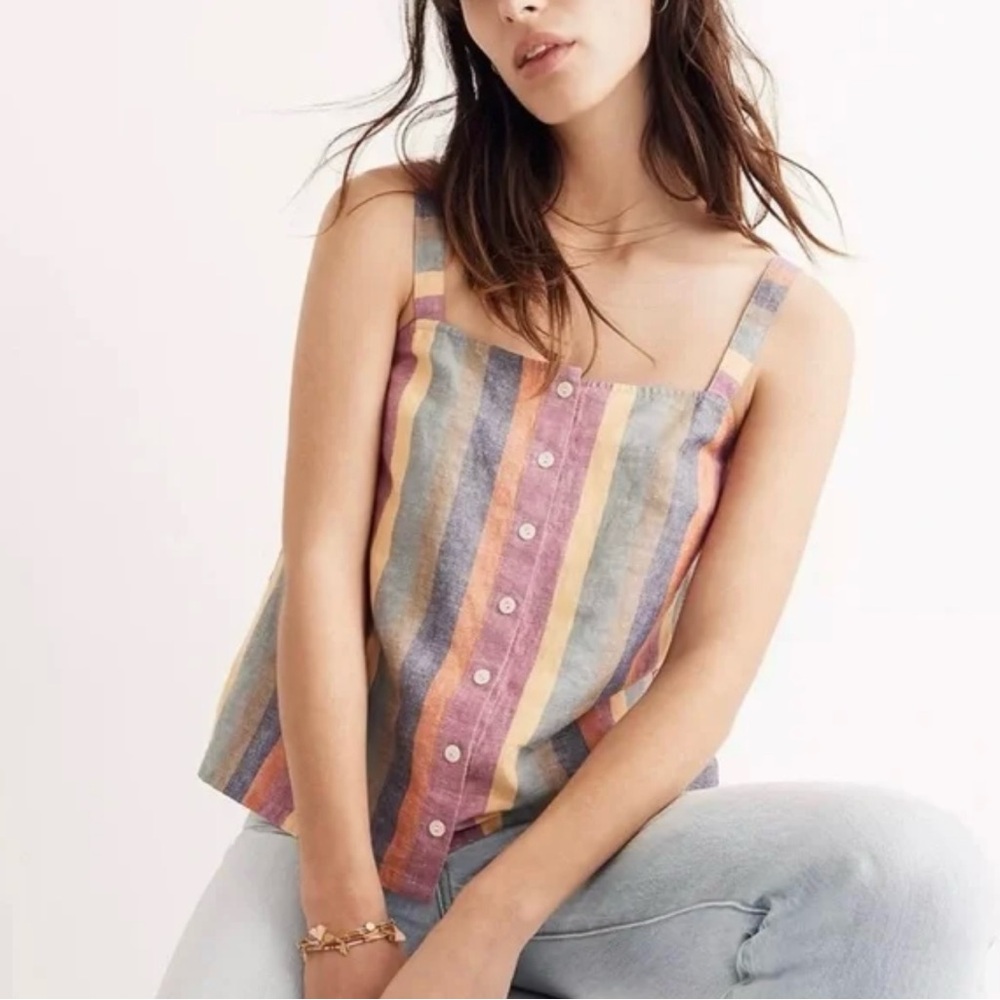 Madewell Rainbow Stripe Button Front Tank Top 🌈